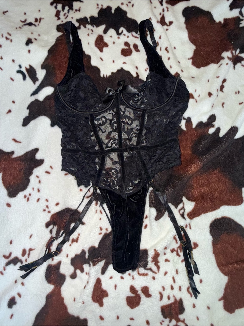 Black Lace Bustier Top with Garters - Women